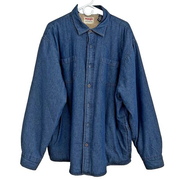 Vintage Wrangler Authentic Mens Long Sleeve Denim Sherpa Lined Shirt Jacket XL - Picture 1 of 7